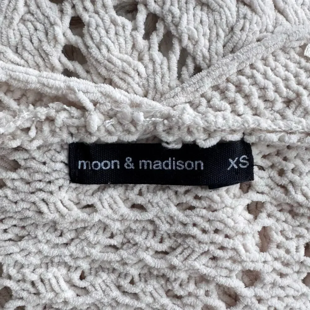 Moon & Madison Boho Chenille Open Knit Long Cardigan Cream, Women’s XS - Picture 9 of 10